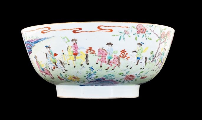 Chinese export porcelain famille rose punchbowl with a Dutch procession to meet the Chinese Emperor | MasterArt